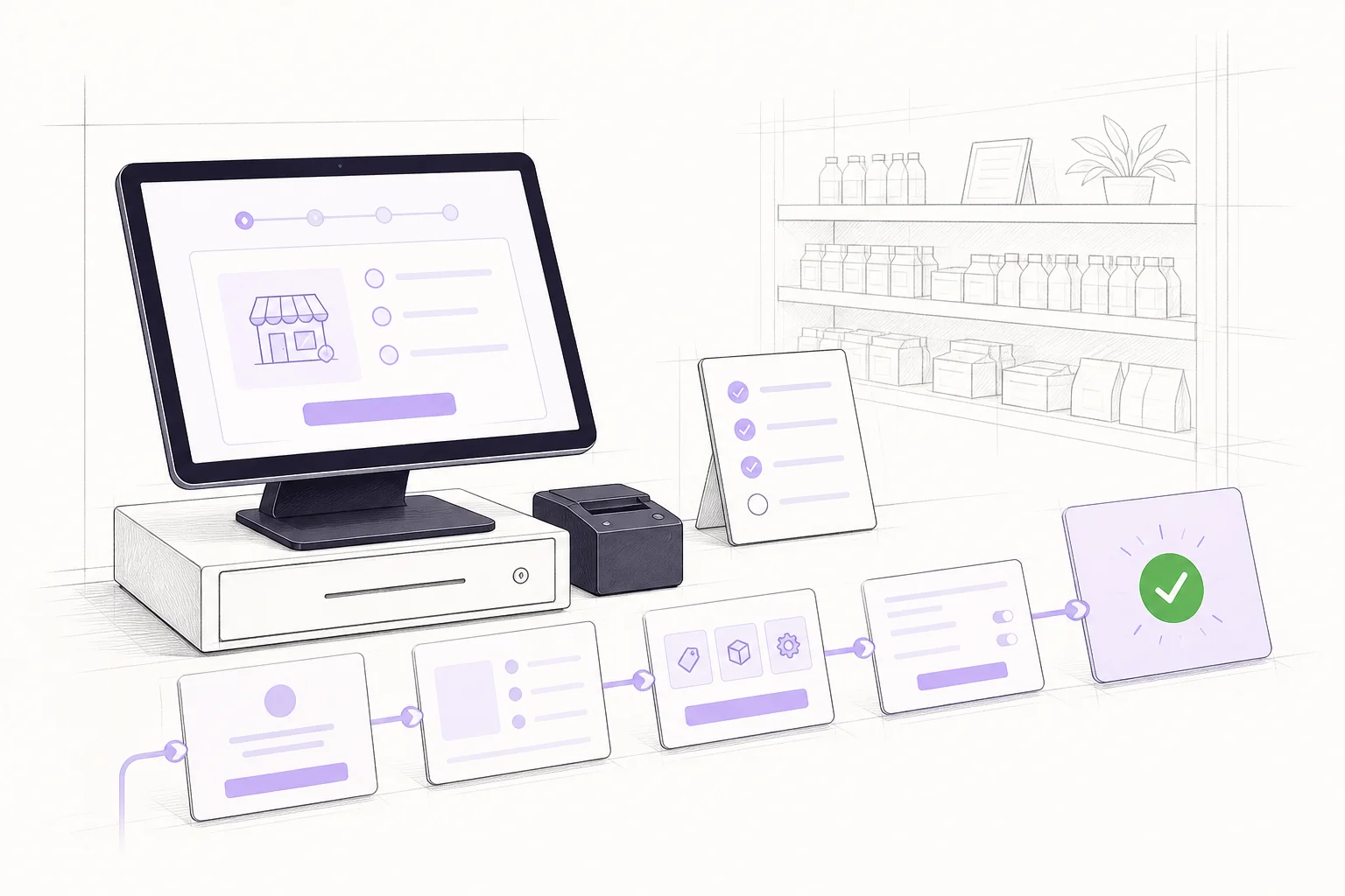 Ilustracion del recorrido inicial de configuracion de POS InsertIT