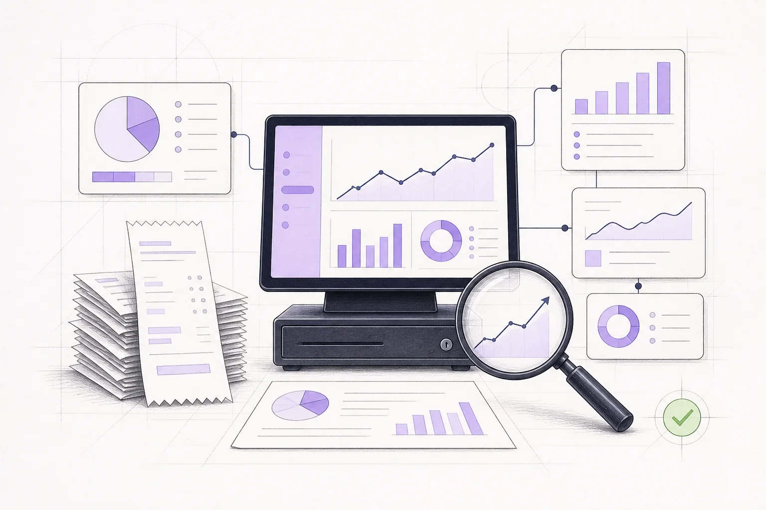 Ilustracion de reportes de ventas y analisis de tendencias