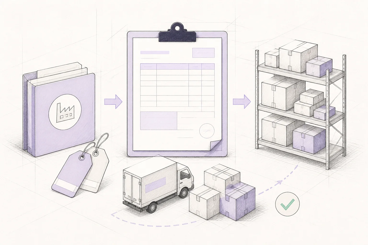 Ilustracion de compras, proveedores y reposicion de inventario